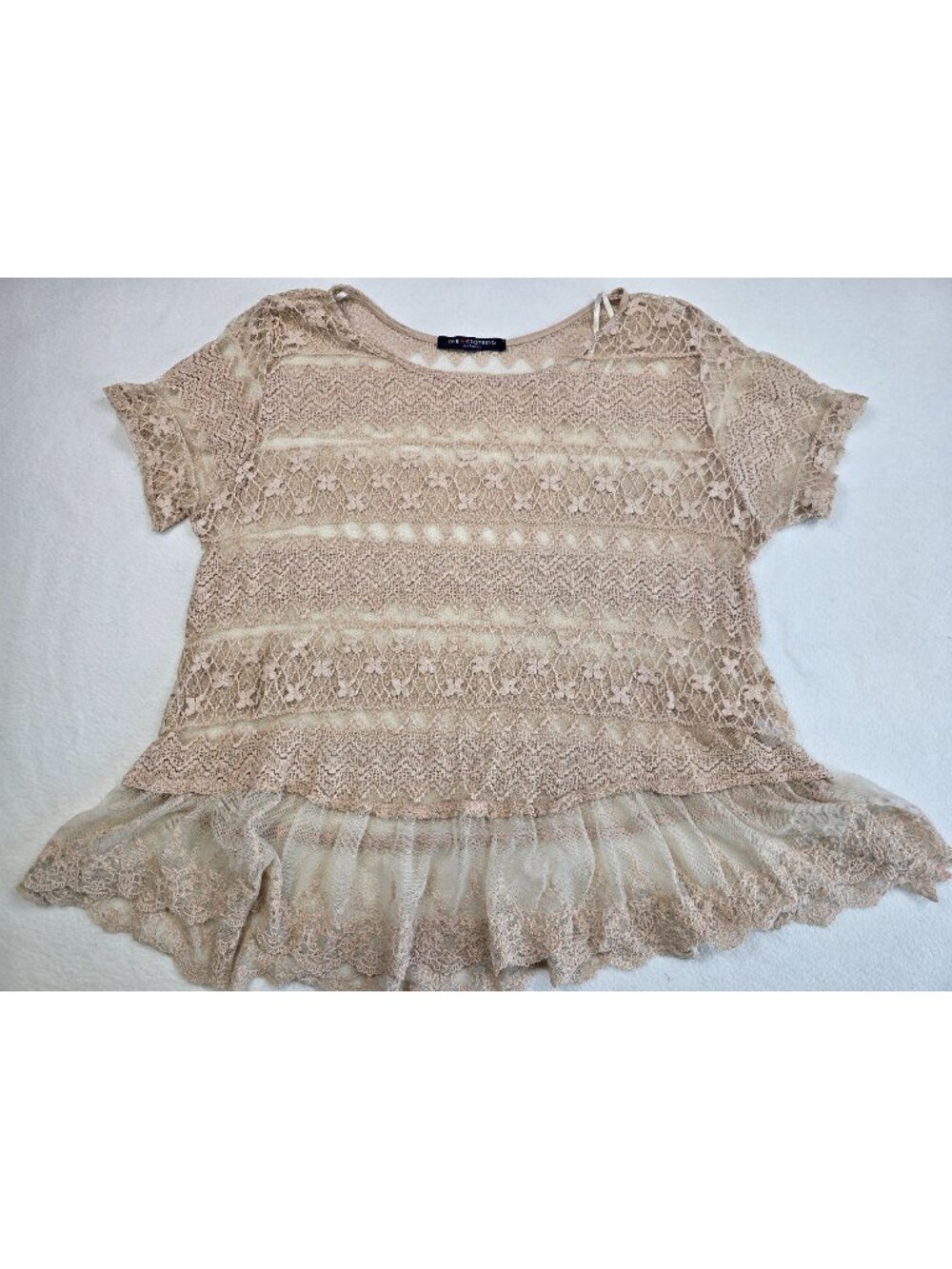 One Clothing L/XL Lace Crochet Sheer Ruffle Hem Boho Top Los Angeles Layers